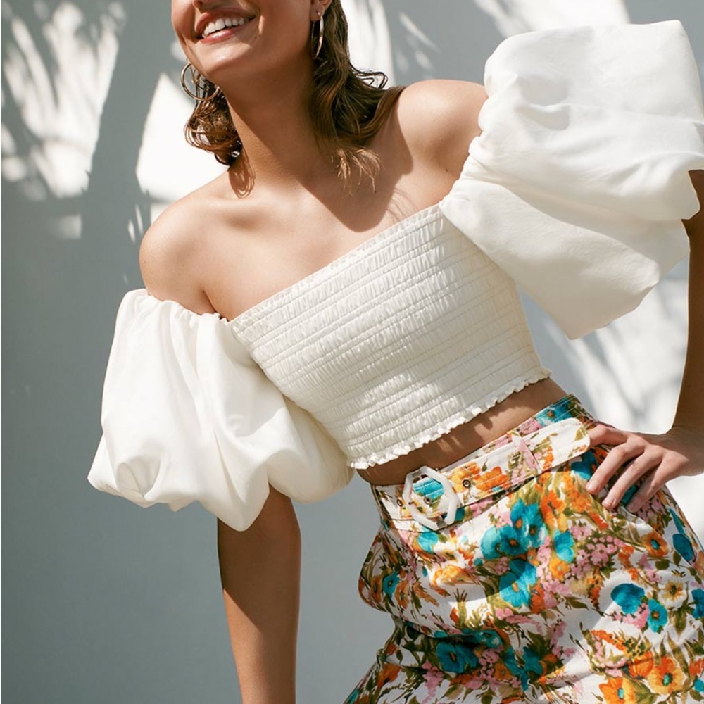 Aje cropped top puff sleeves